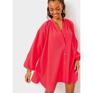 Lilly Pulitzer Cover Up Womens Med‎ Red Mizner Andrae Button Up Oversized Beachy